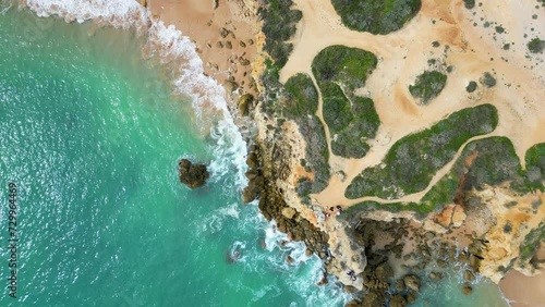 Praia dos Arrifes, a small lagoon beach on the coastline of Algarve, Portugal filmed with 4K drone.
