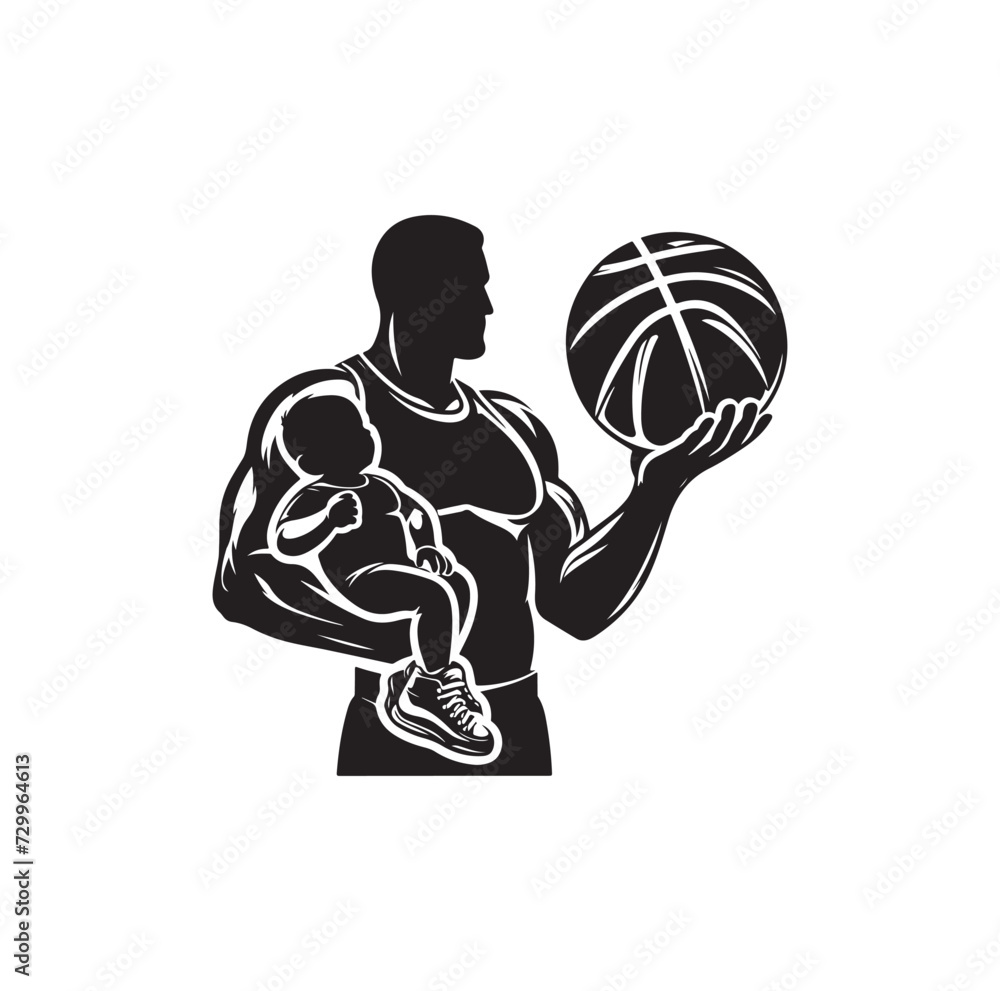Vector a father and his son with a basketball vector silhouette Vector a father and his son with a basketball vector silhouette