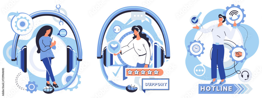 Fototapeta premium Support center vector illustration. Professional helpdesk services streamline our support center, fostering efficient communication Feedback from clients reflects effectiveness our support centers