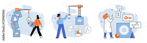 Startup idea. Vector illustration. It involves refining concept, shaping it with precision, and adding necessary elements for success Like artist, entrepreneurs use their creativity and design