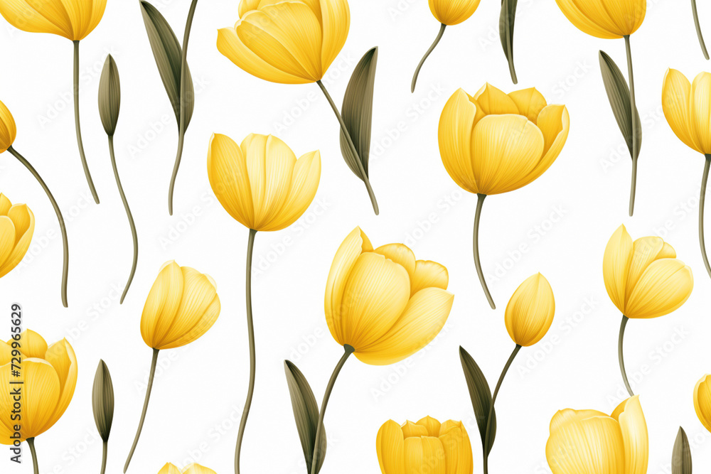 seamless yellow tulip on white background