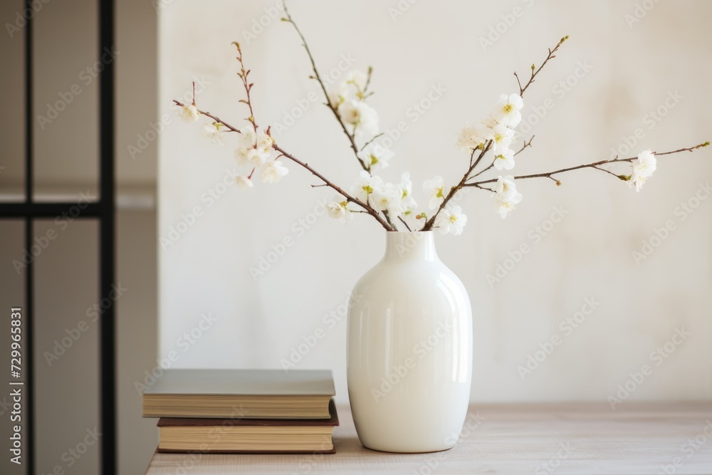 Blooming Branches in Vase on Wooden Desk