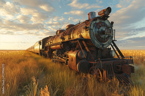 Old rusty abandoned locomotive, Generative AI