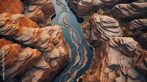 Drone Shot of a Winding River Snake Through a Canyon