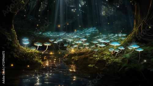 Faerie Ring Illuminated by Bioluminescent Mushrooms