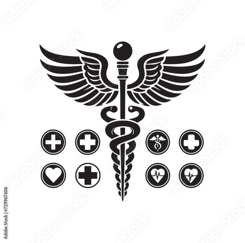 CADUCEUS SYMBOL VECTOR, MEDICAL AND HEALTH-RELATED ICON