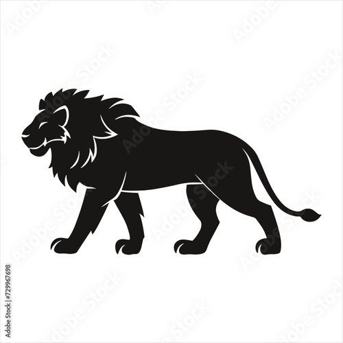 black silhouette of a  Lion with thick outline side view isolated