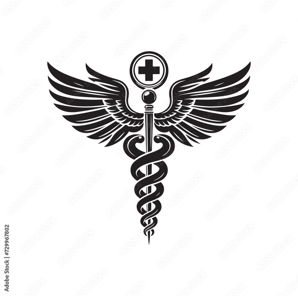 CADUCEUS SYMBOL VECTOR, MEDICAL AND HEALTH-RELATED ICON CADUCEUS SYMBOL VECTOR, MEDICAL AND HEALTH-RELATED ICON