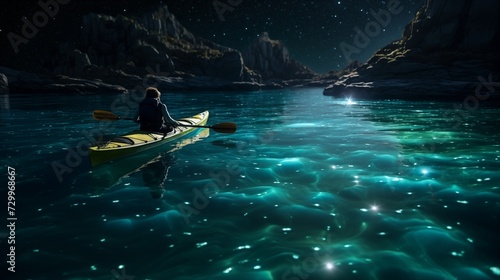 Kayaker Paddling Through Bioluminescent Water © Abdul