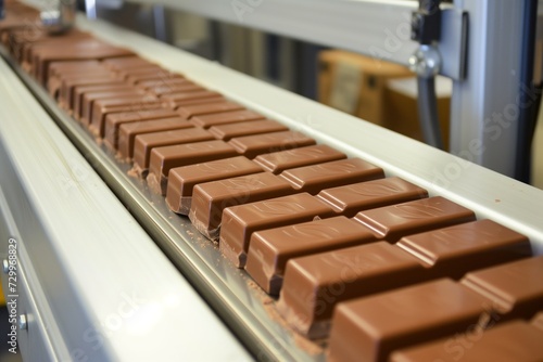conveyor belt with chocolate bars in a row
