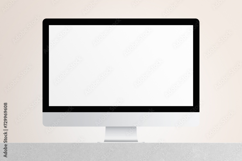 LCD monitor personal computer isolated template mono block. Blank screen mockup frame display to showcase website design project. LCD monitor personal computer isolated template mono block. Blank screen mockup frame display to showcase website design project.