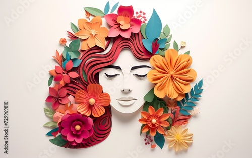Illustration of face and flowers style paper cut with copy space for international women's day © Stormstudio