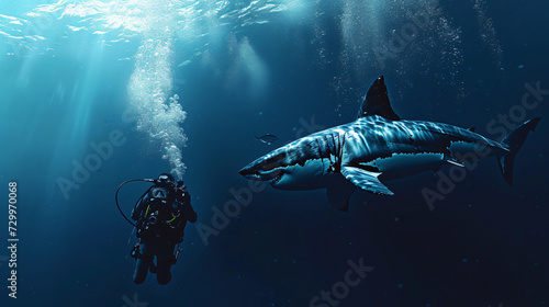Diver And Great White Sharky
