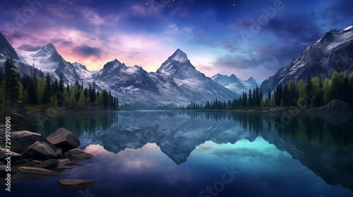 Mountain Lake Reflecting a Starry Night Sky © Abdul