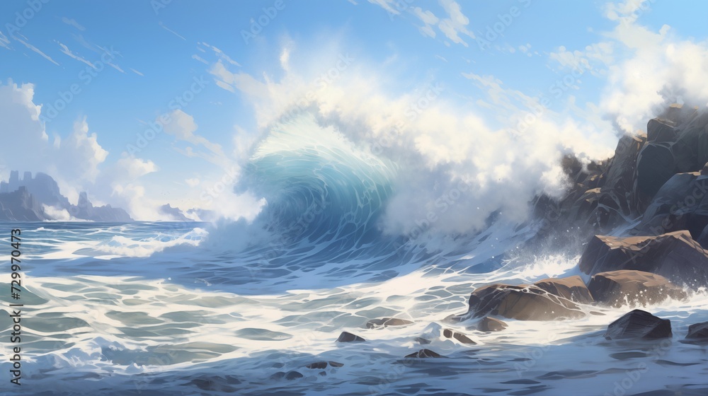 Fototapeta premium Ocean Waves Crashing on Rocky Coast