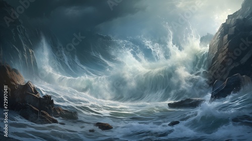 Ocean Waves Crashing on Rocky Coast