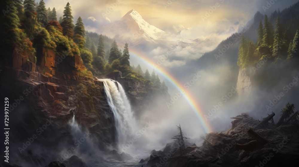 Rainbow Arcing over a Rushing Waterfall