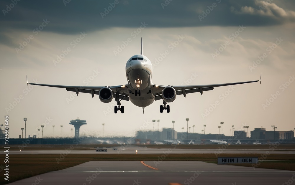 Naklejka premium plane takes off at the airport 