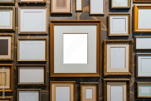empty frame among a gallery wall of varioussized frames, no artwork