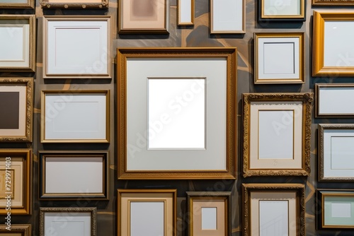 empty frame among a gallery wall of varioussized frames, no artwork photo