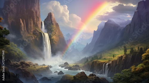 Rainbow Arcing over a Rushing Waterfall