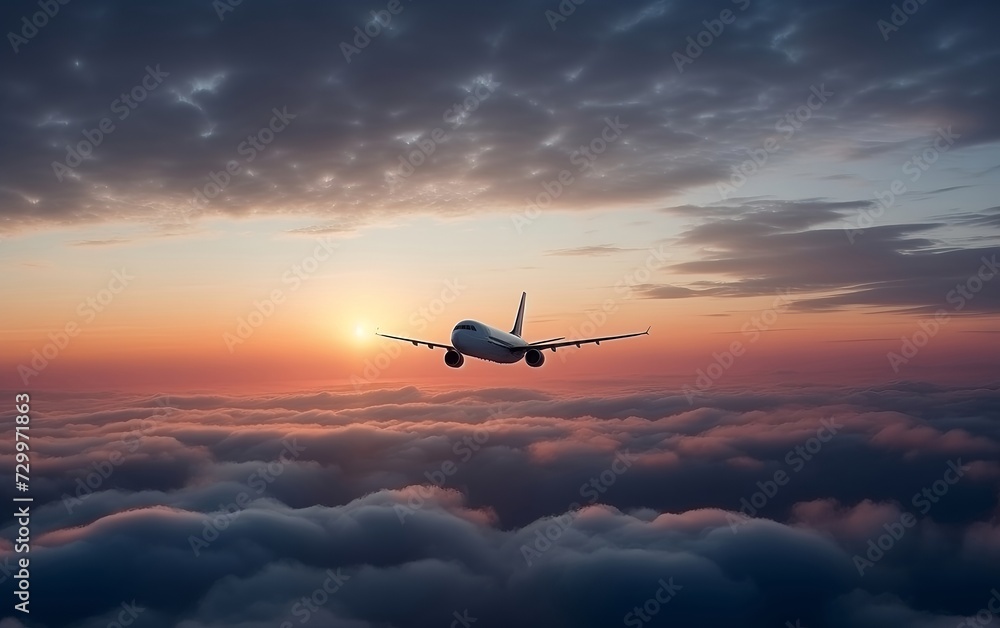 a bright plane flies in the clouds over the ocean a bright plane flies in the clouds over the ocean