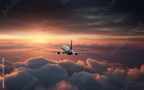 a bright plane flies in the clouds over the ocean © say_hope