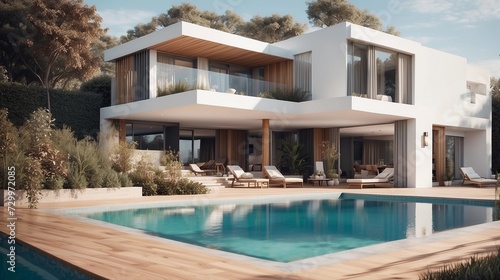 Modern house with terrace and a swimming pool. 3D rendering5 © Rabiyah