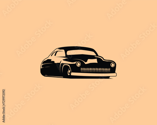 1949 murcury coupe car. silhouette design vector illustration. isolated white background view from side. best for logos, badges, emblems, icons, old car industry