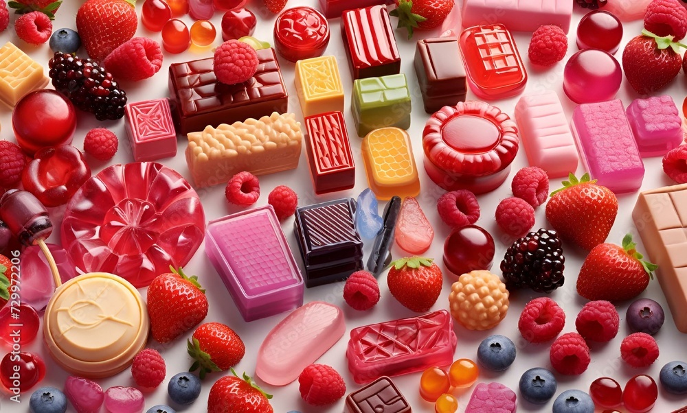 AI generated illustration of assorted candy varieties on a white background