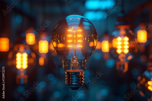 An ordinary incandescent light bulb hangs in the air and burns at night
