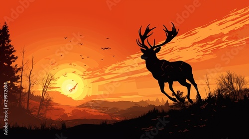 Silhouette of a Deer Leaping Across a Sunlit Meadow © Abdul