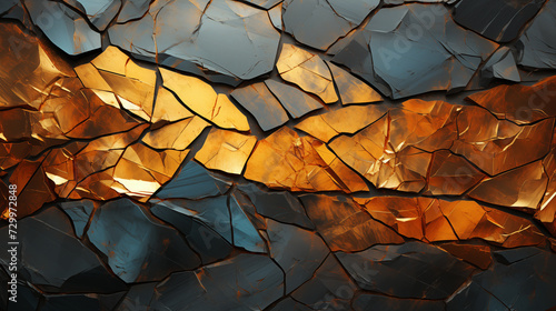 Black marble with golden veins metal pattern. Unique gemstone. Shimmering gold metallic texture abstract background design. Geological orange crystal backdrop textured wallpaper patterned