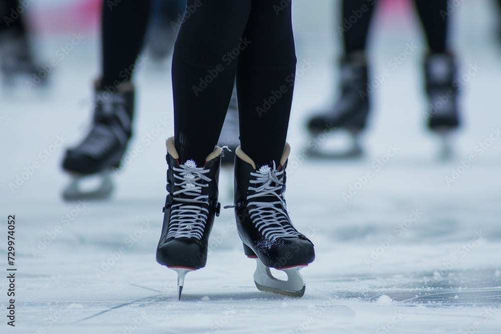 closeup on skaters feet during an ice spin closeup on skaters feet during an ice spin