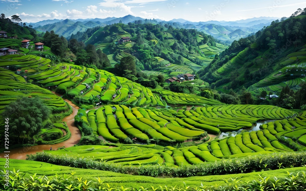 Green Serenity Exploring the Tranquil Beauty of Tea Plantations and Rural Agriculture Landscapes ai generated
