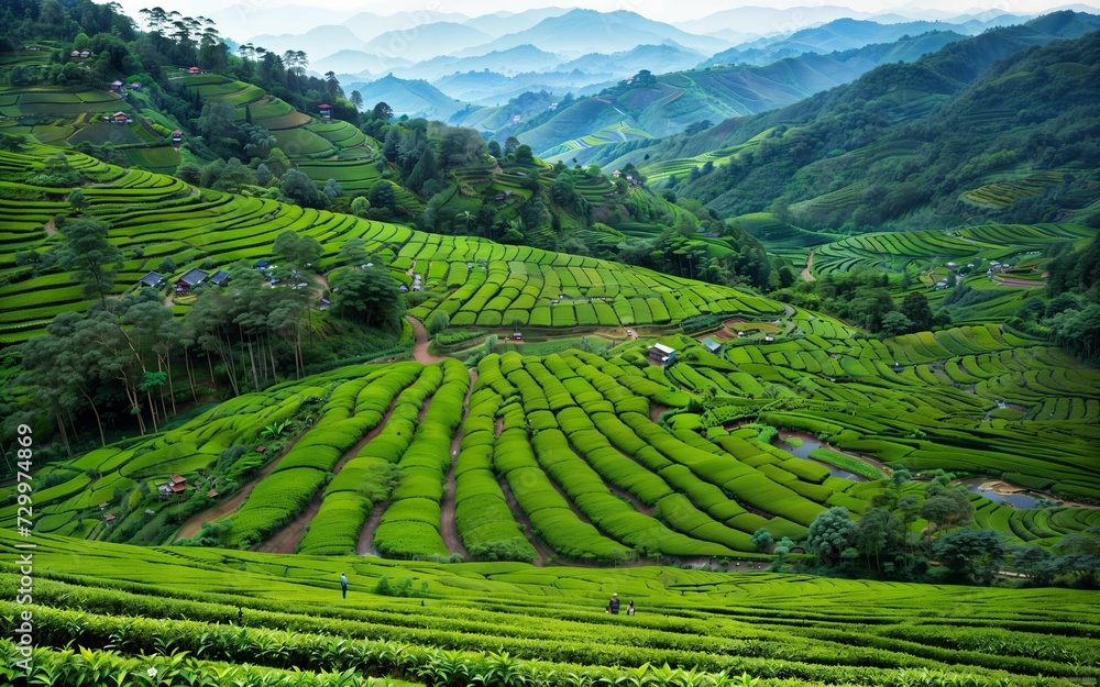 Green Serenity Exploring the Tranquil Beauty of Tea Plantations and Rural Agriculture Landscapes ai generated