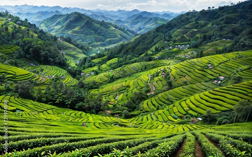 Green Serenity Exploring the Tranquil Beauty of Tea Plantations and Rural Agriculture Landscapes ai generated