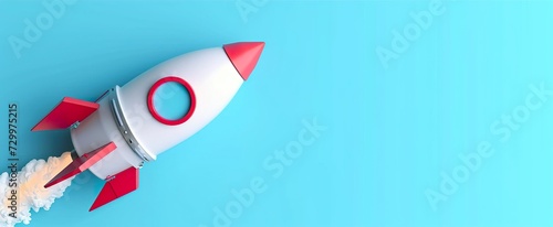 3d render of a red and blue rocket banner