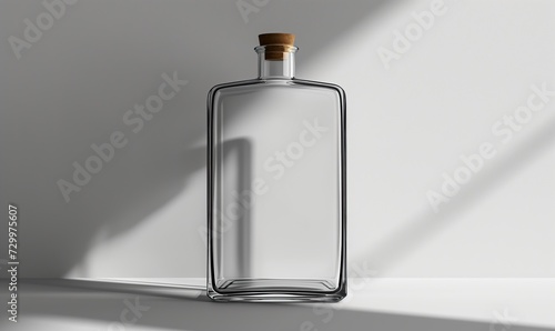 Transparent bottle with a cap on a light background.