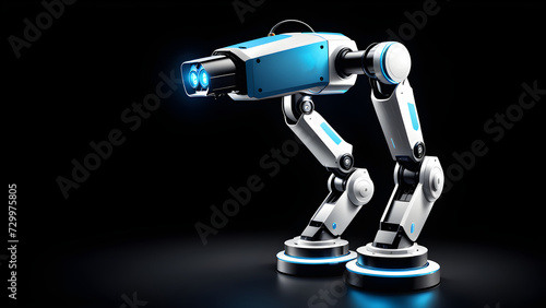 industrial robot clipart isolated on a black background. with black copy space