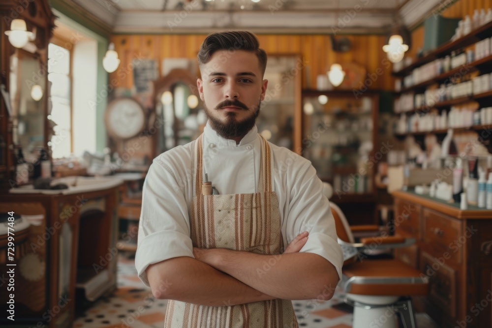 Fototapeta premium Barber works in a barber shop