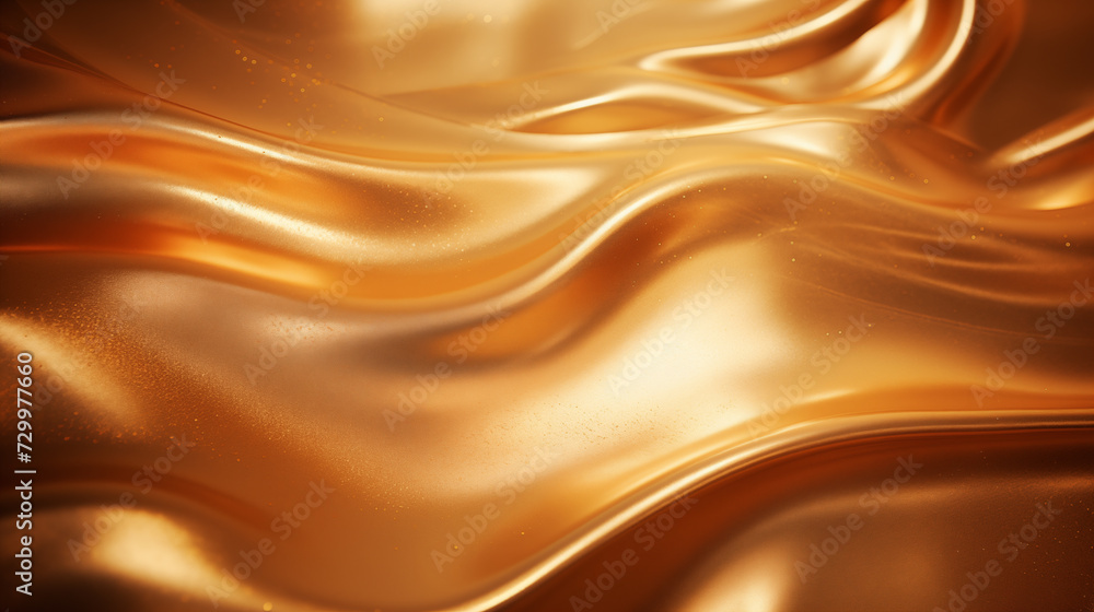 Fototapeta premium Flowing orange fabric silky metal pattern. Sophisticated metallic texture abstract background design. Ripples textile. Luxurious premium aesthetic backdrop textured wallpaper patterned