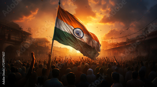 Male silhouette figure waving India flag. 3D Rendering photo