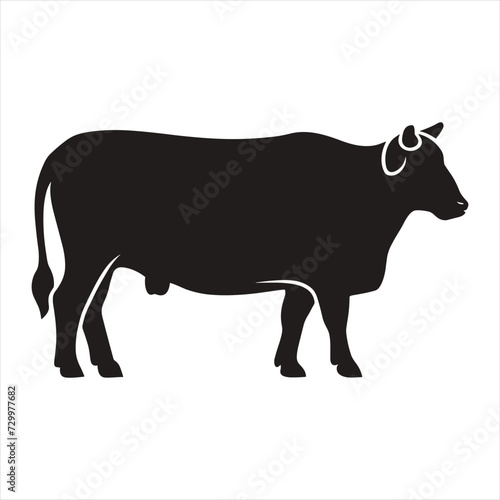 black silhouette of a  Cattle with thick outline side view isolated