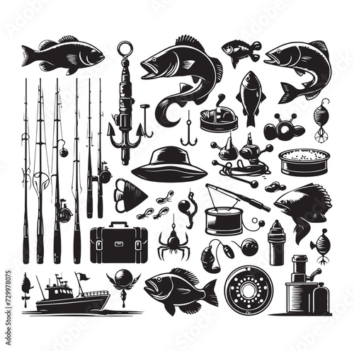 FISHING ELEMENTS ICON VECTOR ILLUSTRATION
