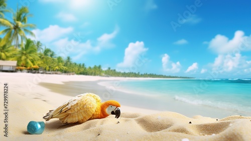Art summer holiday on tropical sea sandy beach;