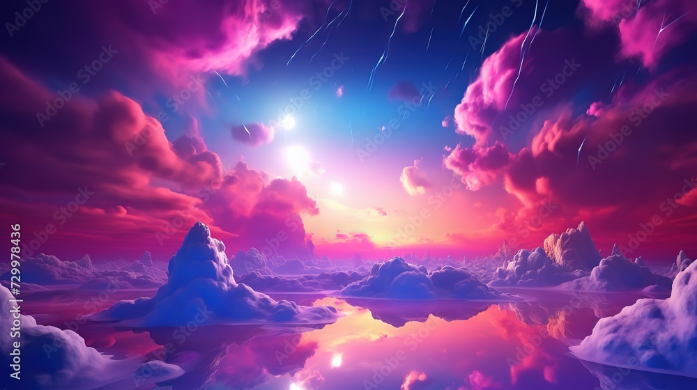 Neon Sky Background, Neon Sky Wallpaper, Fantasy Sky Background, Glowing Sky Background, Dreamy Sky Background