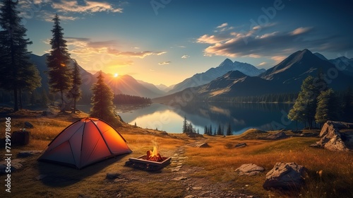 camping tent in a nature hiking spot photo