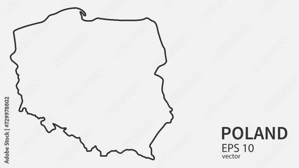 Vector line map of Poland. Vector design isolated on white background.	
