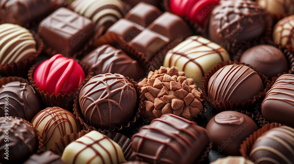 chocolate candies with various fillings, sweet food background. Made with generative ai chocolate candies with various fillings, sweet food background. Made with generative ai